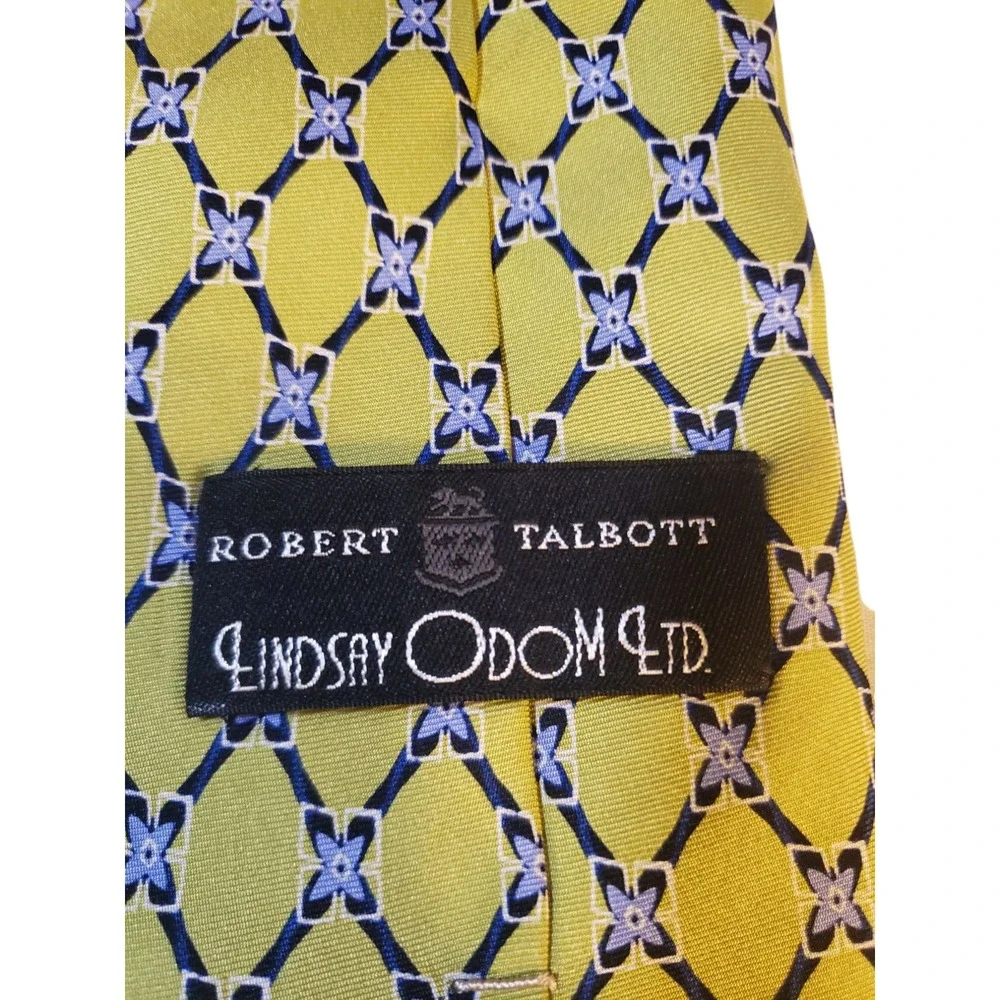 Robert Talbott for Lindsay Odom Ltd‎ Tie Necktie Designer Chartreuse Blue Floral
